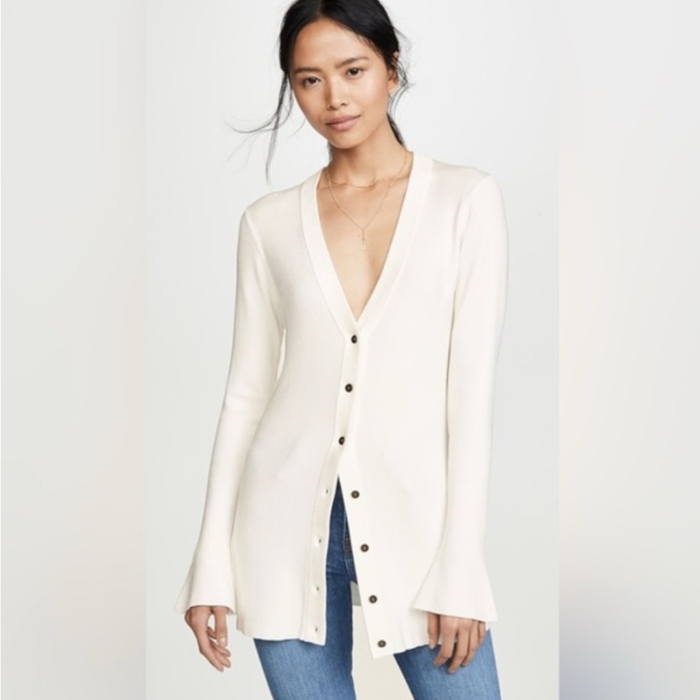 L’Agence Lucas Ivory Rib Knit Longline Button Cardigan Sweater Size S
